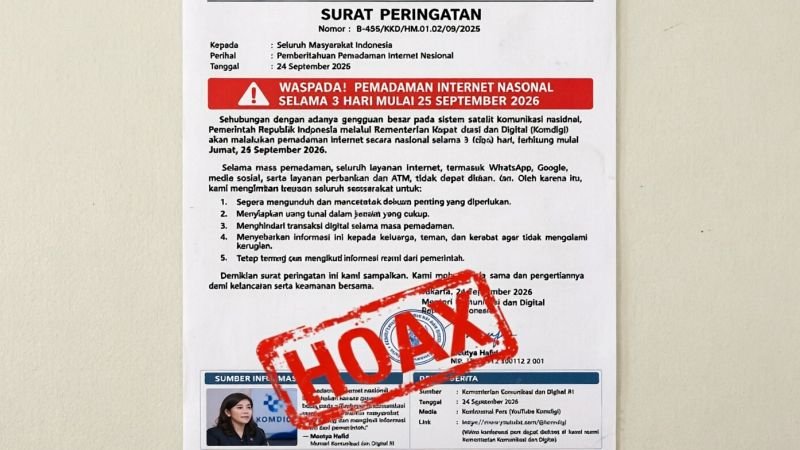 Hoaks Pemadaman Internet 25-27 September, Komdigi Telusuri Pembuat Surat Palsu